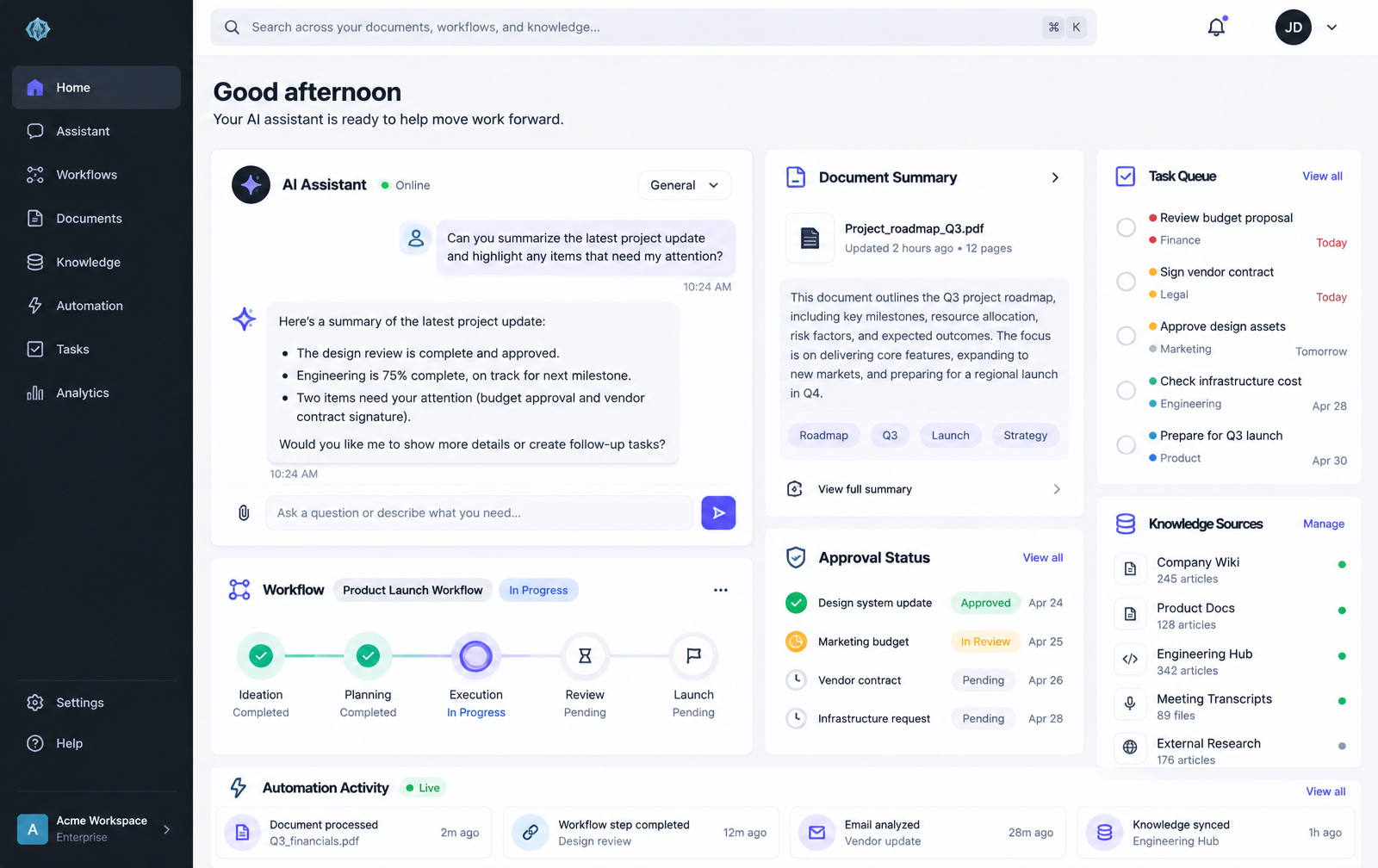 AI Workflow Assistant — AI & Automation website project by Pushpe Technologies