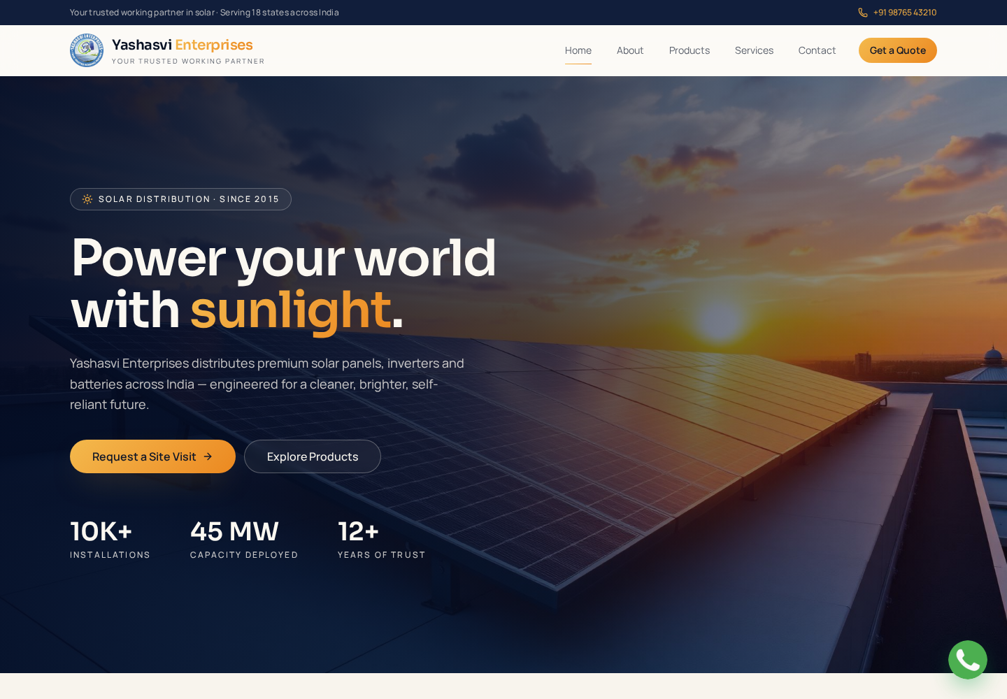 Yashasvi Enterprises — Solar Energy project visual