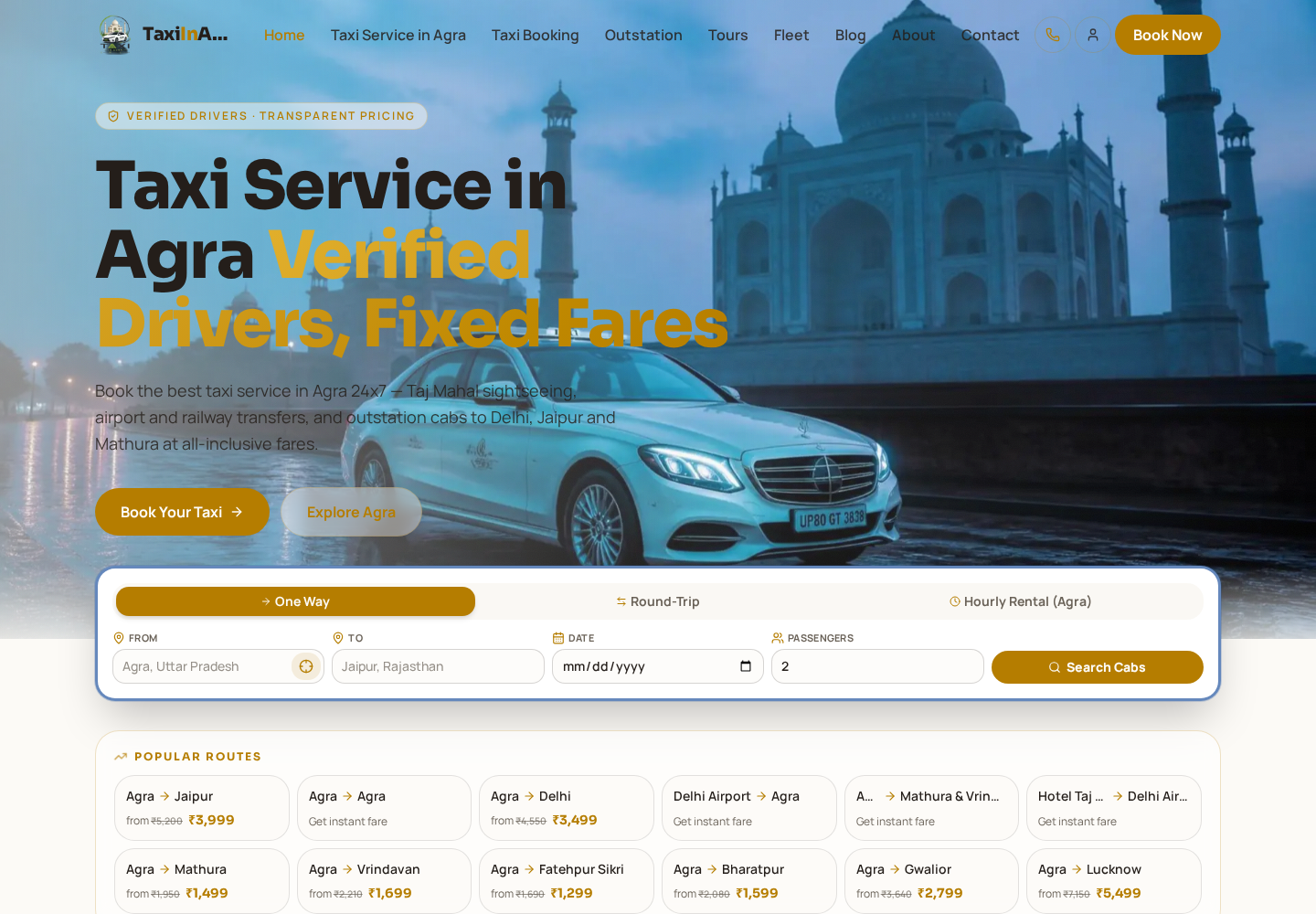 TaxiInAgra — Travel & Transport project visual